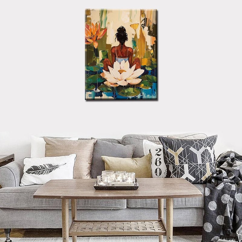 Tucocoo Yoga WomenLady Paint by Number Kits for Kids and Adults Beginner Africa Black Women in Garden Acrylic Digital Pitures Tropical Lotus Flowers Paintwork Nordics Home Decor Boho Gift16W x 20H - Image 2