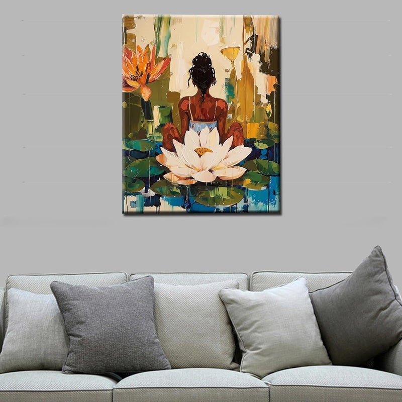 Tucocoo Yoga WomenLady Paint by Number Kits for Kids and Adults Beginner Africa Black Women in Garden Acrylic Digital Pitures Tropical Lotus Flowers Paintwork Nordics Home Decor Boho Gift16W x 20H - Image 3