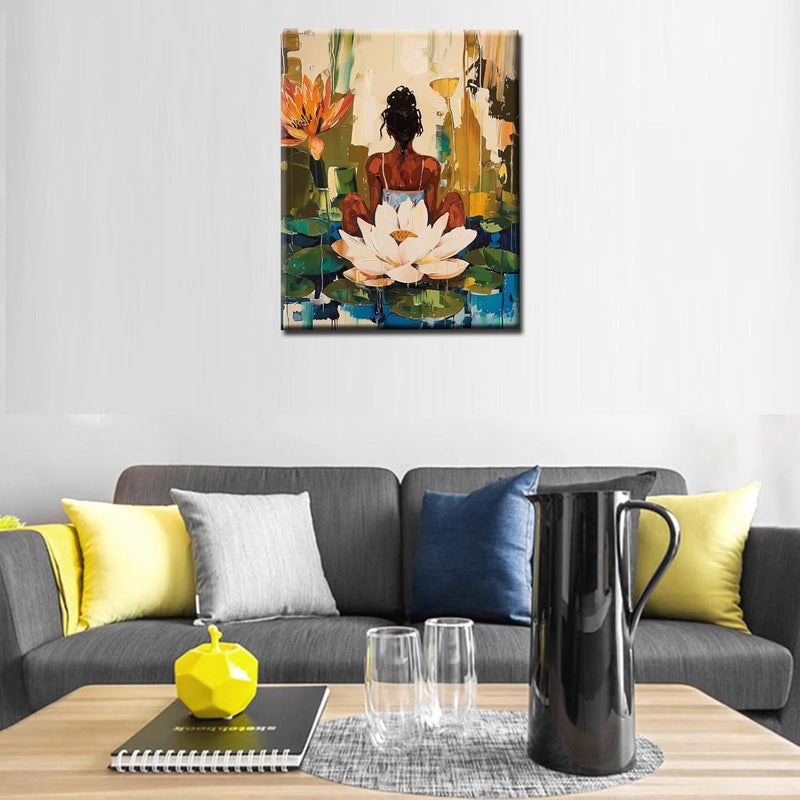Tucocoo Yoga WomenLady Paint by Number Kits for Kids and Adults Beginner Africa Black Women in Garden Acrylic Digital Pitures Tropical Lotus Flowers Paintwork Nordics Home Decor Boho Gift16W x 20H - Image 4