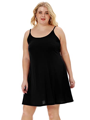 7th Element Plus Size Slip Dress for Women Under Dresses 2025 Spaghetti Strap Cami Camisoles Sun Tank Sleeveless Sundress(Black,5X) - Image 5