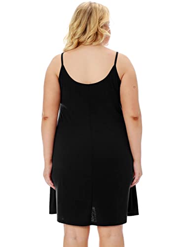 7th Element Plus Size Slip Dress for Women Under Dresses 2025 Spaghetti Strap Cami Camisoles Sun Tank Sleeveless Sundress(Black,5X) - Image 3