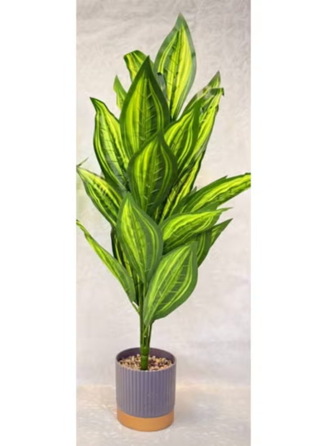 ناما نبات زينة صناعي وواقعي مثالي للديكورات الداخلية. يتميز بأوراق كبيرة وكثيفة باللون الأخضر الداكن والفاتح، مع عروق وتظليل يقلد مظهر نباتات الظل المعروفة مثل الديفنباخيا (Dieffenbachia) أو نباتات الأجالونيما (Aglaonema). بطول 80 سم - Image 2