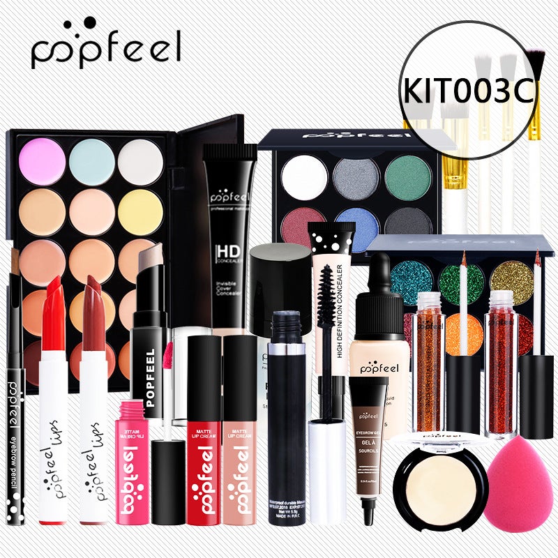 Popfeel Eye Shadow Foundation Lipstick Makeup Set Beginner Cosmetics Complete Set Novice Light Makeup Gift Box - Image 1