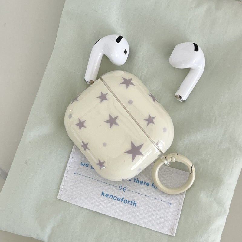 حالة AirPods Pro 2 صفراء بتصميم نجوم رمادية وحلقة دائرية - Image 1