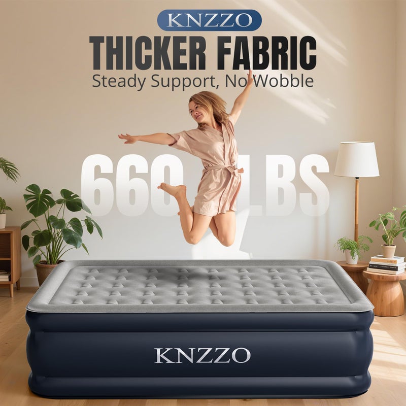KNZZO Queen Air Mattress with Built-in Pump, 18" Top Inflatable Mattress with Waterproof Flocking Fabric, Three-Minute Quick-Inflatable Bed. Portable Blow Up Mattress for Home, Outdoor and Guests - Image 2