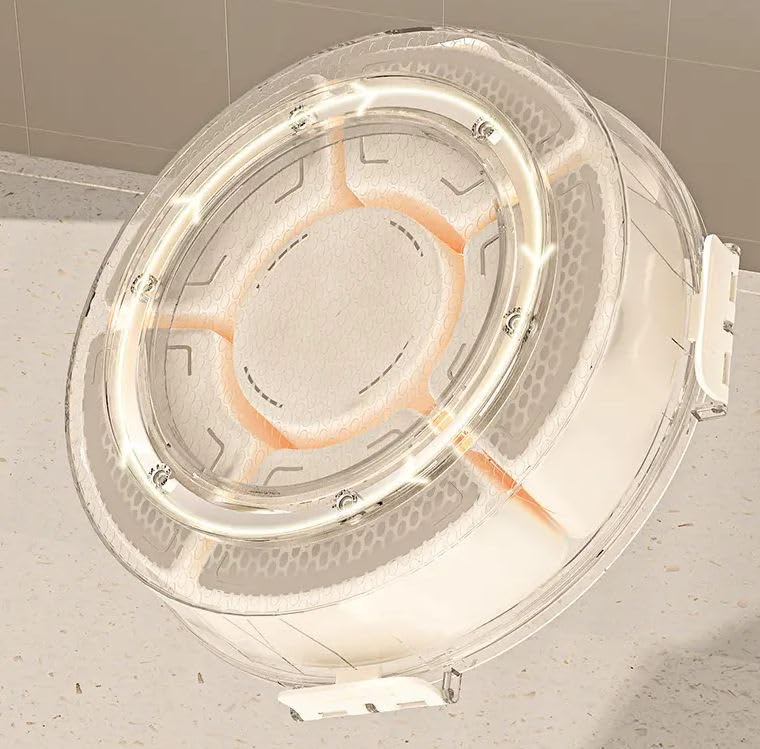 Crobat صينية تقديم مقسمة مع غطاء ومقبض - صندوق وجبات خفيفة دوار مع 6 أقسام - طبق تشاركوتيري دائري محمول للفواكه والخضروات والوجبات الخفيفة - Image 4