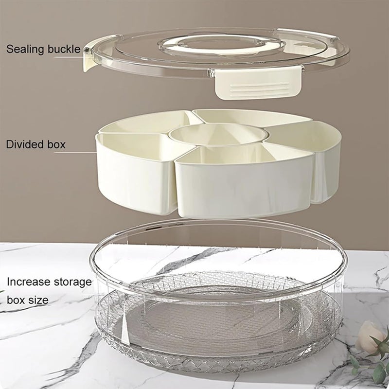 Crobat صينية تقديم مقسمة مع غطاء ومقبض - صندوق وجبات خفيفة دوار مع 6 أقسام - طبق تشاركوتيري دائري محمول للفواكه والخضروات والوجبات الخفيفة - Image 5