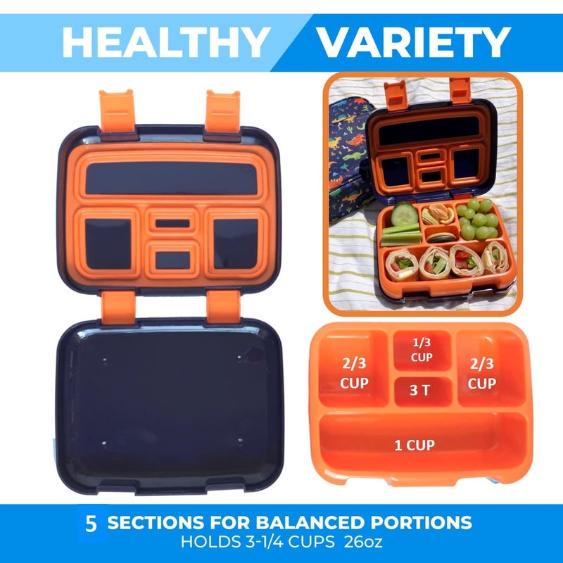 Kinsho Dinosaur Bento Lunch Box for Boys with Thermo Stainless Steel Food Jar for Hot Food Soup, Insulated Dinosaur Lunch Bag and Ice Pack Set, Kids Container Boxes with 4 Compartments, Blue Space Dino - Image 4