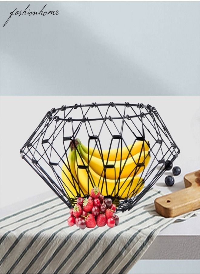fashionhome Flexible Wire Multi Shape Hollow Stainless Steel Folding Storage Fruit Basket  - Image 2