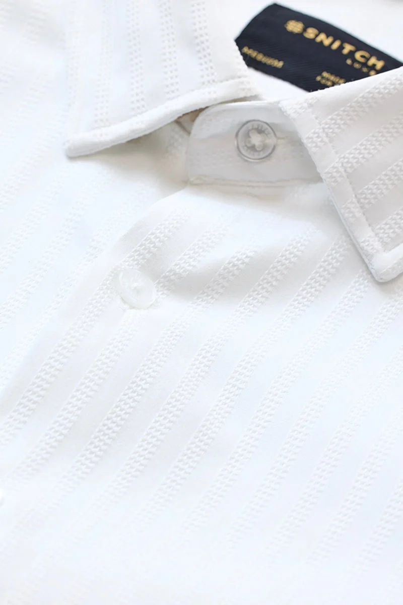 SNITCH White Striped Long Sleeve Slim Fit Formal Luxe Shirt