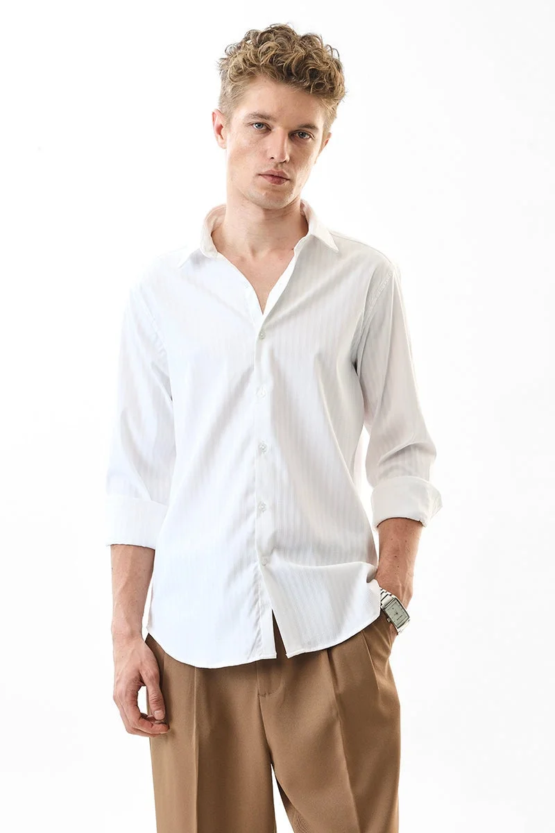 SNITCH White Striped Long Sleeve Slim Fit Formal Luxe Shirt