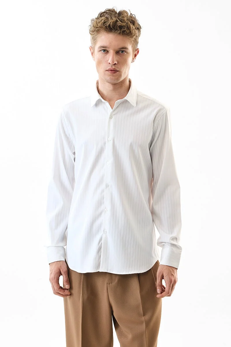 سنيتش White Striped Long Sleeve Slim Fit Formal Luxe Shirt