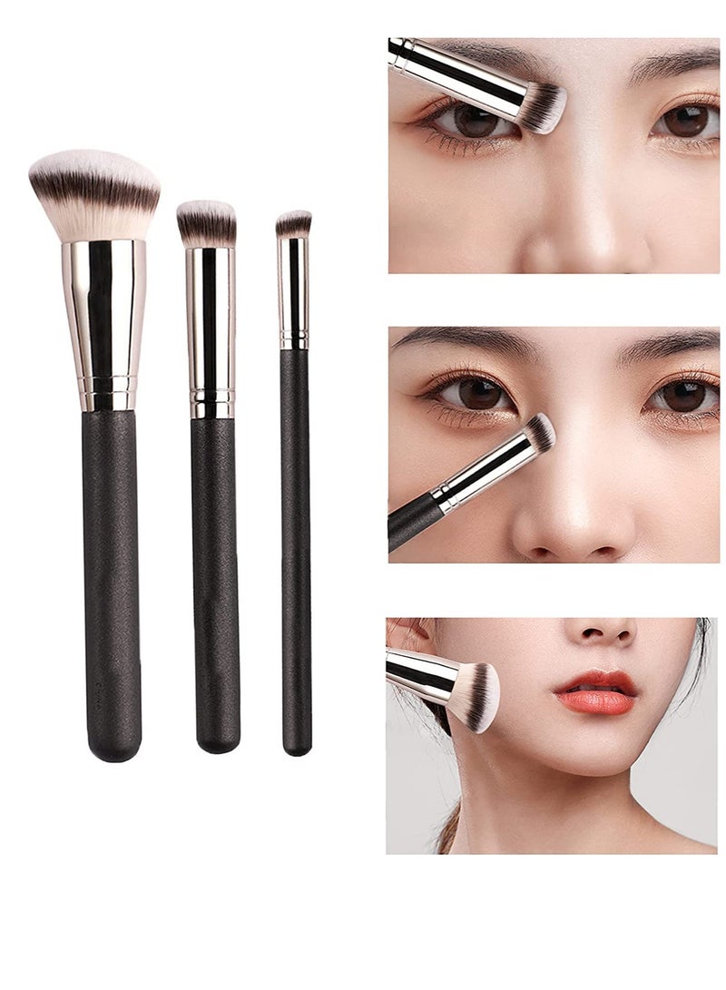 KASTWAVE 3 PCS Foundation Concealer Brushes Under Eye Mini Angled Brush Nose Contour Brush Small Makeup Foundation Brushes for Blending Liquid Cream and Powder Buffing Stippling - Image 3