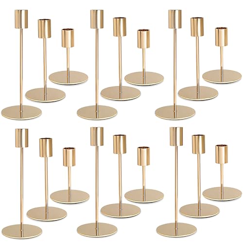 KDJFIIH Gold Candlestick Holders - Bulk Decorative Metal Candelabra for Taper Candles - Fit 0.8 Inch Diameter - Gold Taper Candle Stands for Wedding Home Party Table Decor (Set of 18) - Image 1