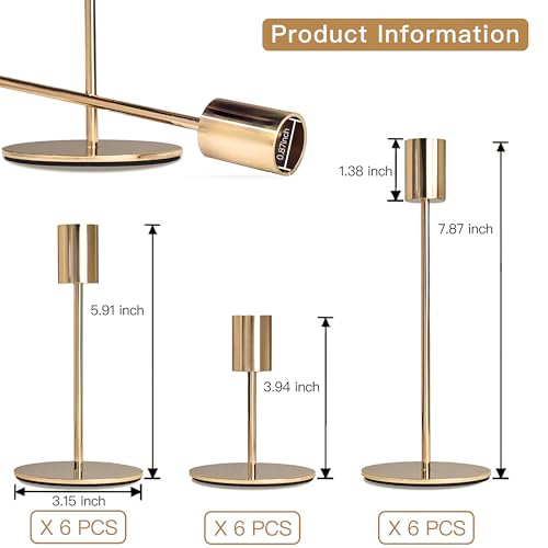 KDJFIIH Gold Candlestick Holders - Bulk Decorative Metal Candelabra for Taper Candles - Fit 0.8 Inch Diameter - Gold Taper Candle Stands for Wedding Home Party Table Decor (Set of 18) - Image 2
