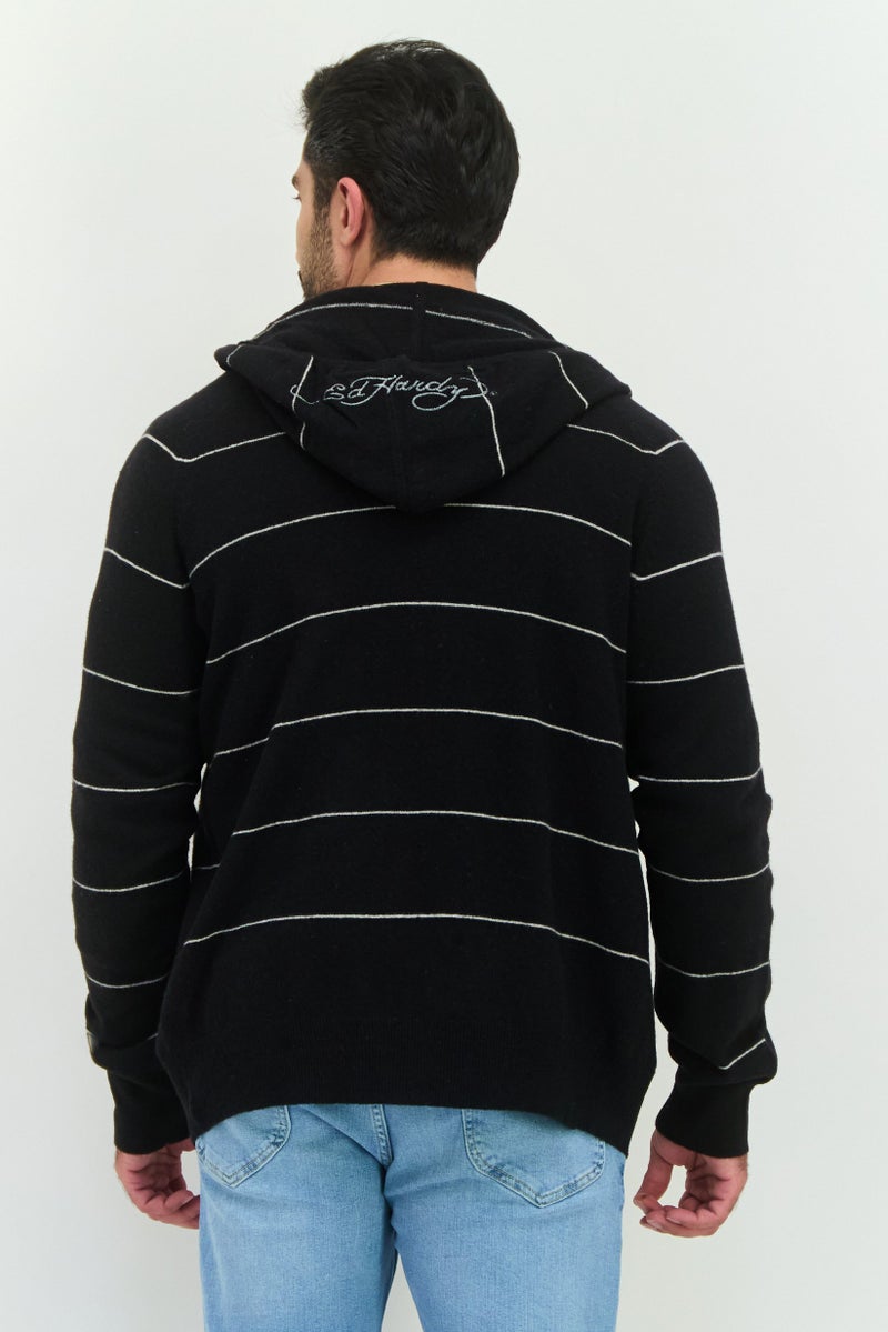 Ed Hardy هودي بأكمام طويلة للرجال بشعار العلامة التجارية، أسود - Image 3