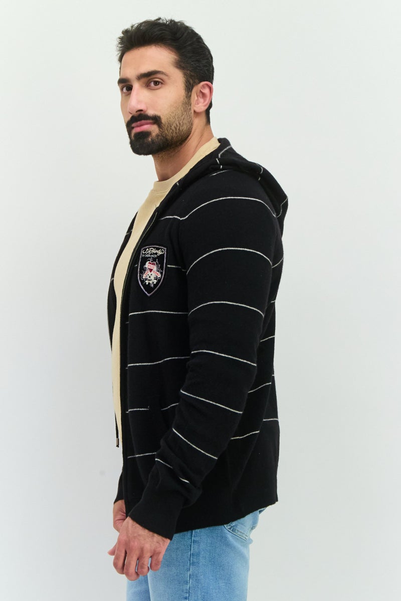 Ed Hardy هودي بأكمام طويلة للرجال بشعار العلامة التجارية، أسود - Image 2