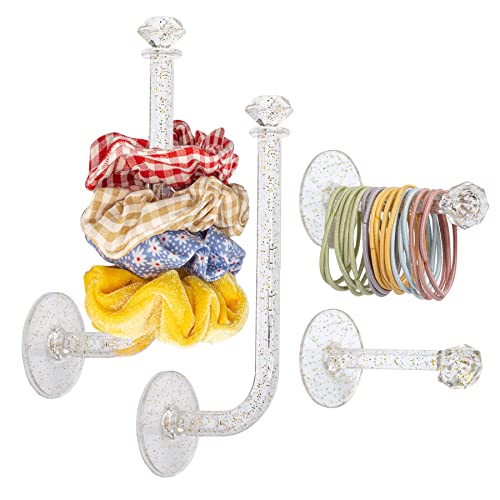 QUPIVA 4pcs Headband Holder Stand Scrunchie Organizer, Girls Hair Accessories Organizer Storage for Headband Hairband Hair Ties, Clear Glitter Adhesive Scrunchy Holder - Image 1