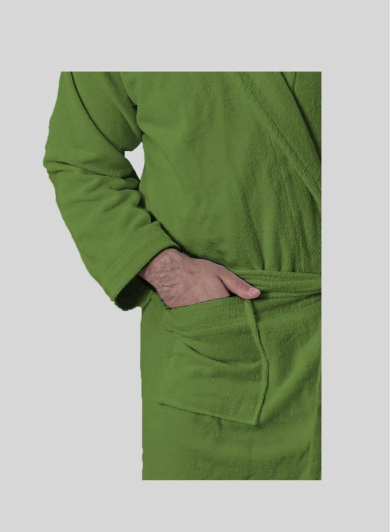 Banotex Men's soft cotton bathrobe with a pocket and a waist belt with a distinctive slipper in an elegant design olive color  multi-size  - Image 3