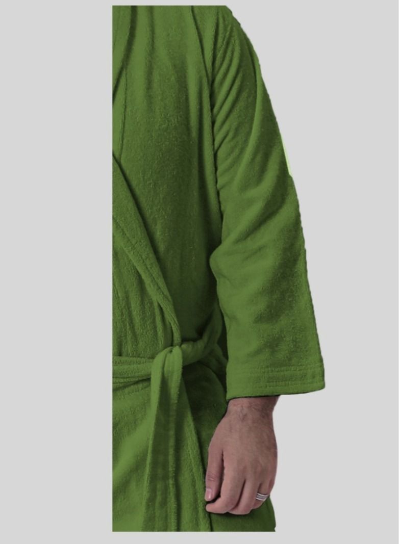 Banotex Men's soft cotton bathrobe with a pocket and a waist belt with a distinctive slipper in an elegant design olive color  multi-size  - Image 4