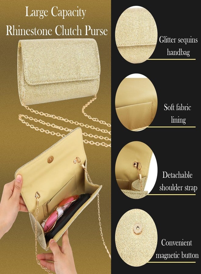 ACO-UINT 5 Pieces Clutch Purse Rhinestone Jewelry Sets for Women Prom Necklace Earrings Bracelet Ring Bling Glitter Purse Formal Jewelry for Women Evening Wear (Color-Gold) - Image 3