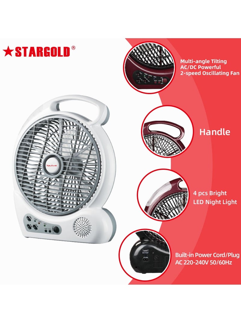 ستارجولد 10 بوصة مروحة متأرجحة قابلة للشحن 4 قطع LED ضوء مع راديو 20 واط - Image 4