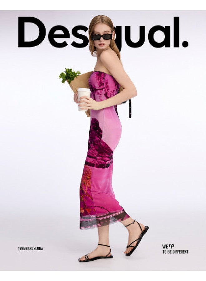 DESIGUAL spring-summer 25 High-stretch Abstract Floral Print Fitted Bustier Dress - Image 1
