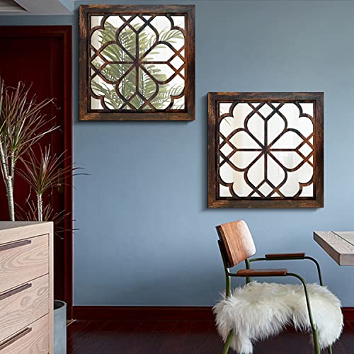 Wocred 20inch 2 PCS Square Wall Mirror,Gorgeous Rustic Farmhouse Accent Mirror, Caramel Color Entry Mirror for Bathroom Renovation,Bedrooms,Living Rooms and More. - Image 5