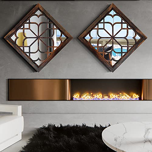 Wocred 20inch 2 PCS Square Wall Mirror,Gorgeous Rustic Farmhouse Accent Mirror, Caramel Color Entry Mirror for Bathroom Renovation,Bedrooms,Living Rooms and More. - Image 4