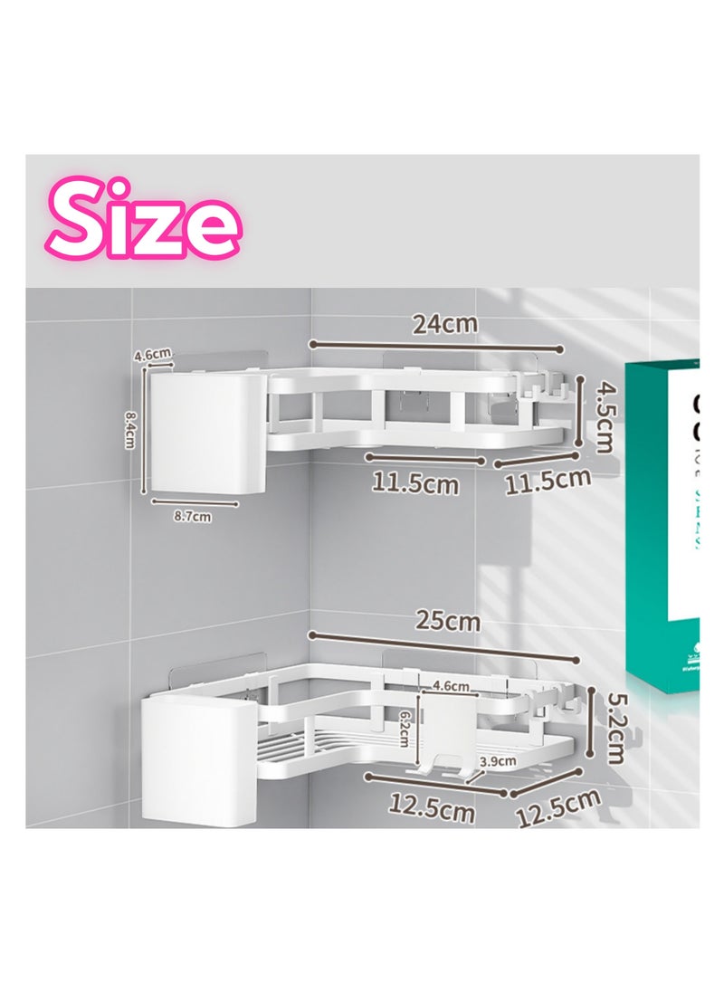 NOVOLAN Corner Shower Caddy, Triangular Storage Rack for Bathroom and Kitchen, No Drill Wall-Mounted Organizer, Features 2 Triangular Shelves, 2 Toothpaste Holders, 1 Razor Holder, 4 Hooks (black)