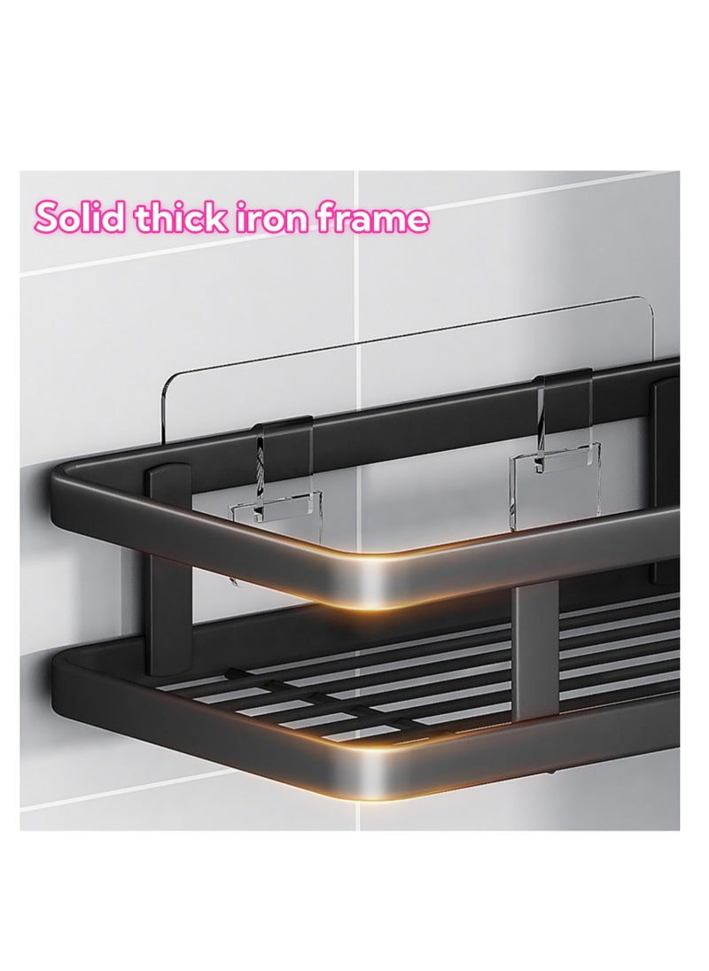 NOVOLAN Corner Shower Caddy, Triangular Storage Rack for Bathroom and Kitchen, No Drill Wall-Mounted Organizer, Features 2 Triangular Shelves, 2 Toothpaste Holders, 1 Razor Holder, 4 Hooks (black)