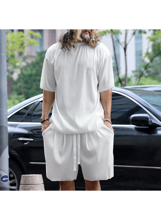 Loose Fit Short Sleeve Summer Menswear Pure Color Casual Set Thin Material Comfortable Breathable Male Model Clothing Set - Image 1
