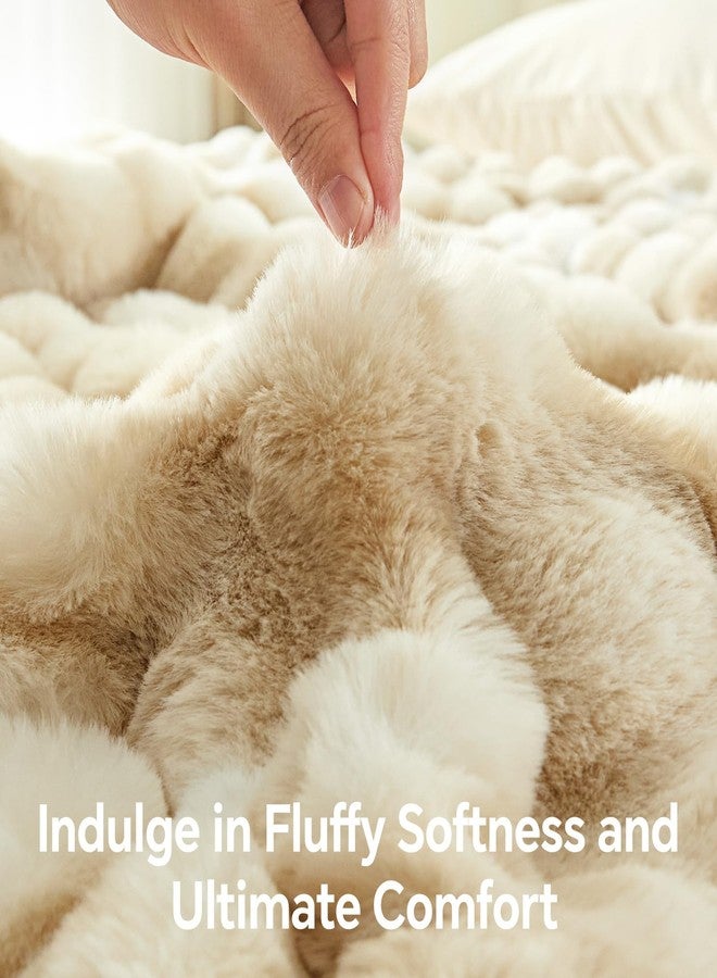 BEDELITE Faux Fur Throw Blanket for Couch, Decorative Tie-Dye Khaki Plush Bubble Blanket - Super Soft & Cozy Fluffy Faux Rabbit Fur Blanket for Women Gift, 50x60 Inches - Image 3