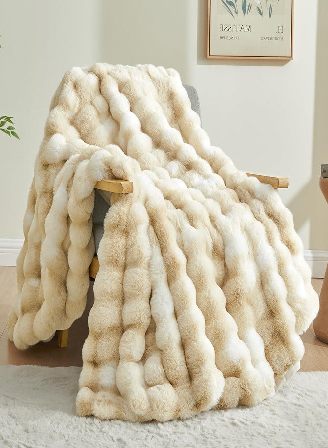 BEDELITE Faux Fur Throw Blanket for Couch, Decorative Tie-Dye Khaki Plush Bubble Blanket - Super Soft & Cozy Fluffy Faux Rabbit Fur Blanket for Women Gift, 50x60 Inches - Image 1