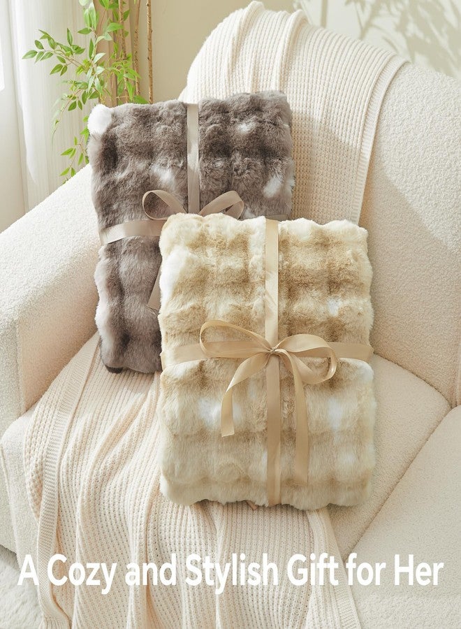 BEDELITE Faux Fur Throw Blanket for Couch, Decorative Tie-Dye Khaki Plush Bubble Blanket - Super Soft & Cozy Fluffy Faux Rabbit Fur Blanket for Women Gift, 50x60 Inches - Image 4