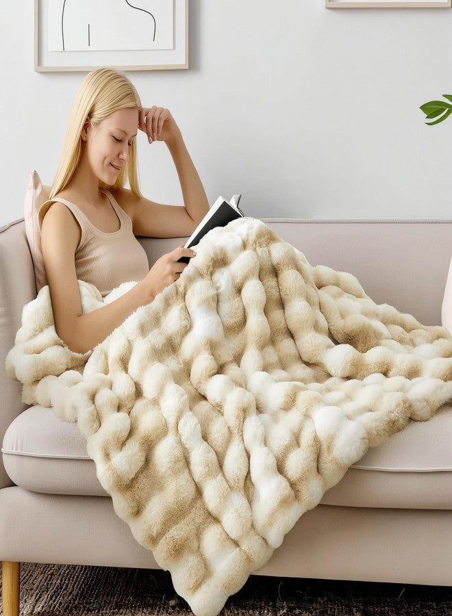 BEDELITE Faux Fur Throw Blanket for Couch, Decorative Tie-Dye Khaki Plush Bubble Blanket - Super Soft & Cozy Fluffy Faux Rabbit Fur Blanket for Women Gift, 50x60 Inches - Image 2