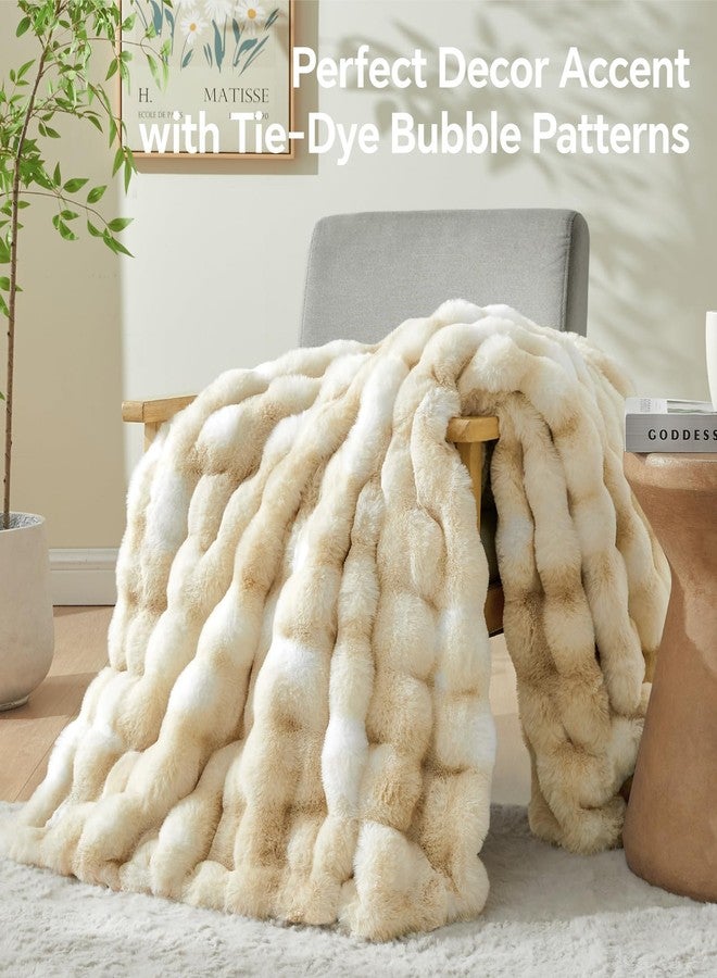 BEDELITE Faux Fur Throw Blanket for Couch, Decorative Tie-Dye Khaki Plush Bubble Blanket - Super Soft & Cozy Fluffy Faux Rabbit Fur Blanket for Women Gift, 50x60 Inches - Image 5
