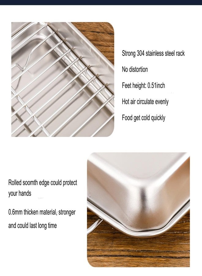 HYTK Extra Small Serving Trays with Cooling Wire Racks Set Stainless Steel 304 Tiny Baking Sheet Pans 9.3 x 6.9 Inch Dishwasher Safe for 1~2 Person 2 Pans & 2 Racks - Image 3