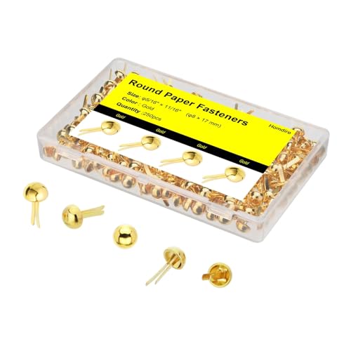 Homdire Paper Fasteners for Crafts 250pcs Brad Fasteners 8x17mm Gold Brads Paper Fasteners Mini Metal Paper Brads Split Pins Round Head Fasteners - Image 1