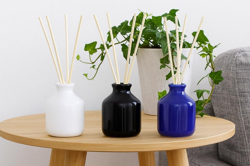 Mkd2 Rise Ceramic Reed Diffuser Pot I Empty Aroma Pot - Set of 3 (Black, White & Blue) for Home Fragrance, Decor, Decoration - Image 1