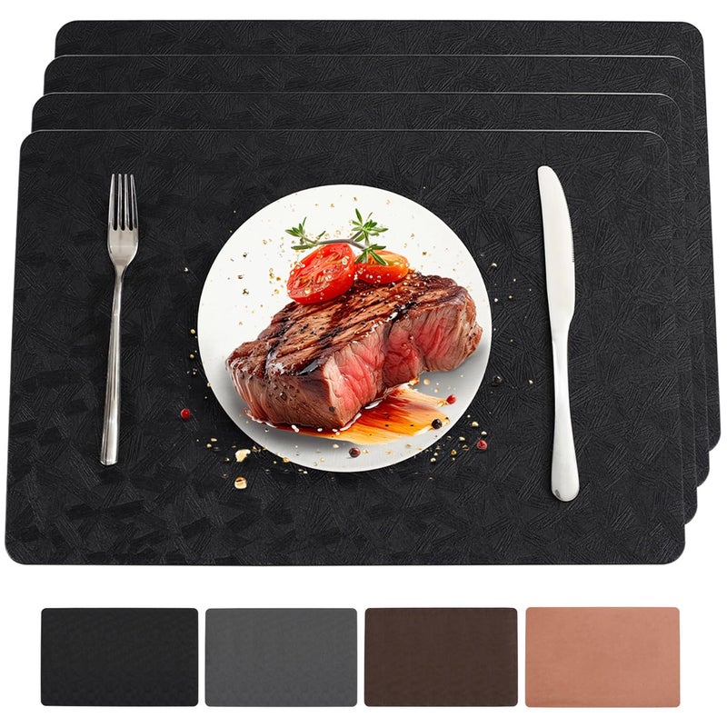 Bxzandya Vinyl Placemats Set of 4 Heat Resistant Easy Clean Non-Slip Place Mats for Dining Table. Faux Leather Waterproof Stain Resistant Wipeable Washable PU Table Mats(4, Black) - Image 1
