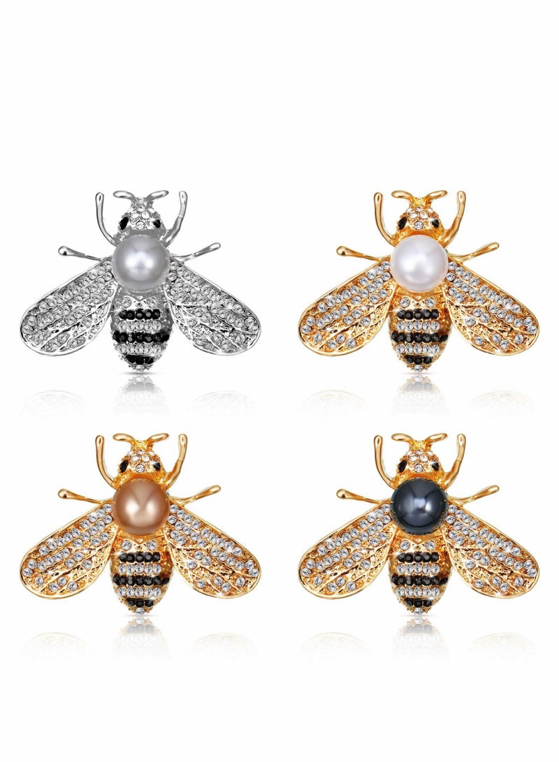 KASTWAVE 4 قطع دبابيس نحلة، دبابيس للنساء بتصميم حشرات مع كريستال و لؤلؤ مزيف هدية عصرية لعيد الميلاد والمواعدة والحفلات والذكرى السنوية - Image 1