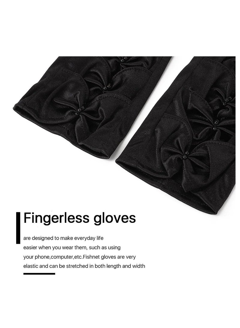 SYOSI Satin Gloves Long Fingerless Gloves, Women's Long Satin Finger Gloves, Elastic Nightclub Party Gloves, Fingerless Lace Up Gloves, for Women and Girls for Dress Up Party - Image 5