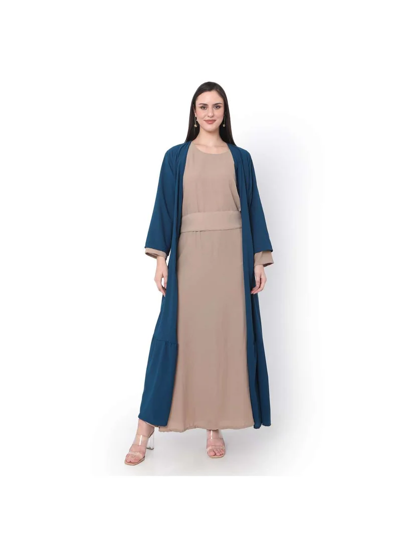 HANA & SARA MODEST DRESS WITH LONG JACKET AND BELT STYLISH SOLID COLOUR ARABIC KAFTAN JALABIYA