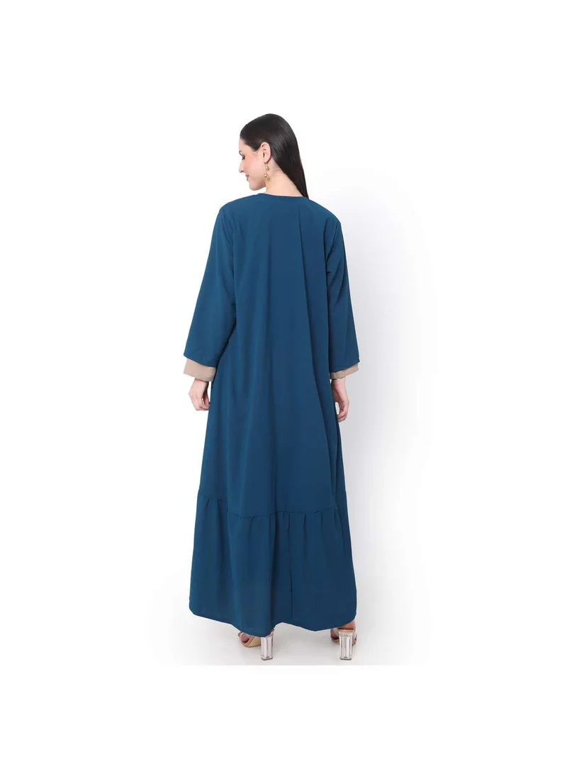 HANA & SARA MODEST DRESS WITH LONG JACKET AND BELT STYLISH SOLID COLOUR ARABIC KAFTAN JALABIYA