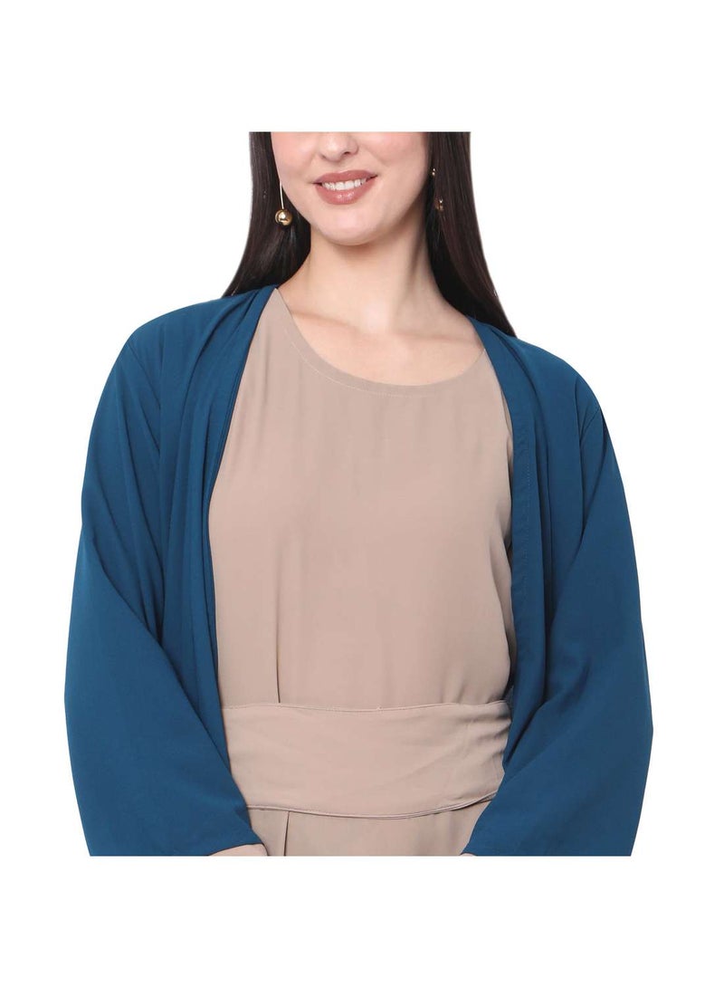 HANA & SARA MODEST DRESS WITH LONG JACKET AND BELT STYLISH SOLID COLOUR ARABIC KAFTAN JALABIYA - Image 3