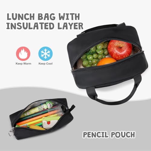 ACESAK Backpack for Girls - Girls Backpack with Lunch Bag & Pencil Pouch for Teen Kids Laptop Backpack for Women, Elementary Middle High School Bookbag Travel Daypack (Black) - Image 5