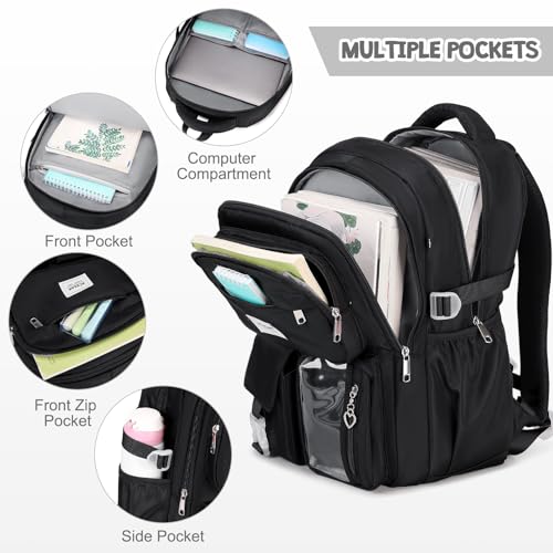 ACESAK Backpack for Girls - Girls Backpack with Lunch Bag & Pencil Pouch for Teen Kids Laptop Backpack for Women, Elementary Middle High School Bookbag Travel Daypack (Black) - Image 3
