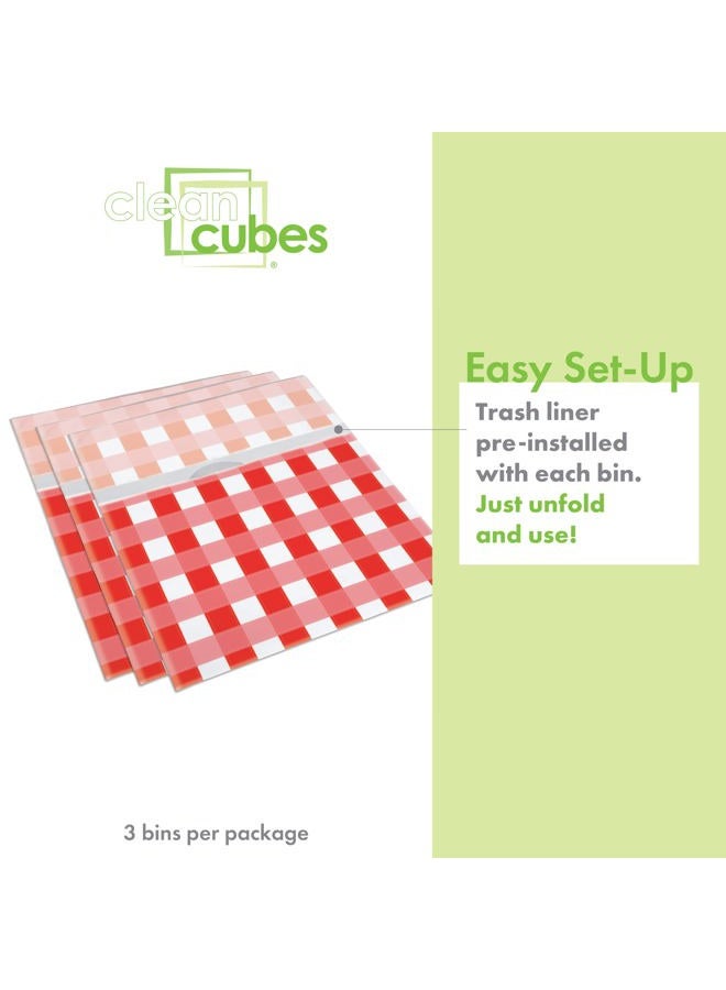 Clean Cubes 13 Gallon Trash Cans & Recycle Bins for Sanitary Garbage Disposal. Disposable Containers for Parties, Events, Recycling, and More. 3 Pack (Picnic) - Image 3