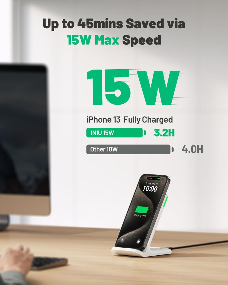 INIU Wireless Charger Station, 15W Fast Wireless Charging Stand for Official and Home Compatible with iPhone 17 16 15 14 13 12 Pro XS Samsung Galaxy S23 S22 S21 Note 20 Google etc - Image 2